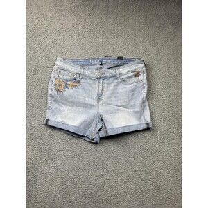 Torrid Shorts Womens 14 Blue Perfect 5 Inch Cuffed Hem Embroidered Stretch Denim